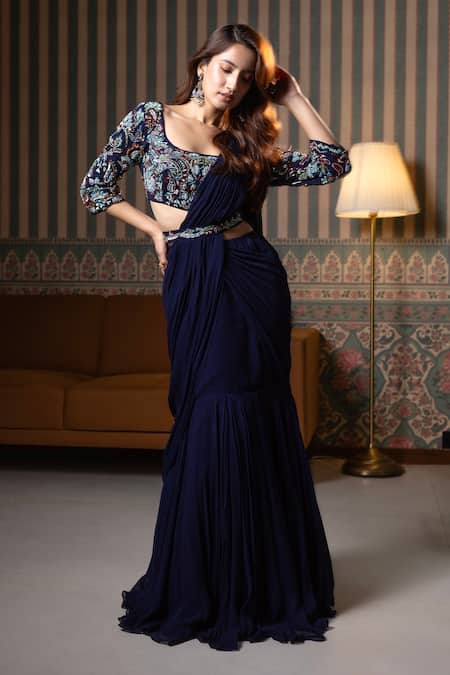 Dajwaree Designer Blue Embroidered Saree Set 