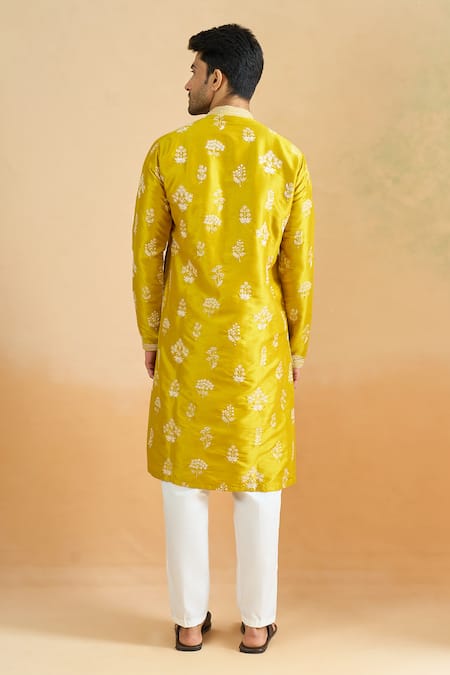 Arihant Rai Sinha Mustard Thread Work Kurta Set 