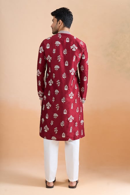 Arihant Rai Sinha Maroon Thread Printed Kurta Set 