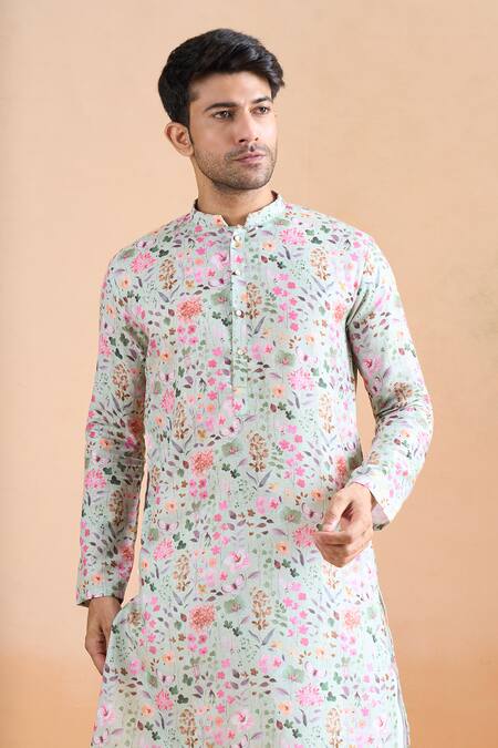 Shop Arihant Rai Sinha Green Cotton Light Pista Digital Print Kurta Set Online at Aza Fashions Shop_Arihant Rai Sinha_Green Cotton Light Pista Digital Print Kurta Set _Online_at_Aza_Fashions