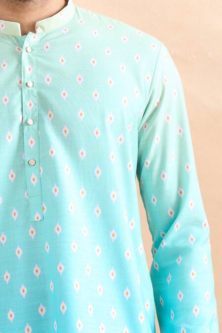 Arihant Rai Sinha Blue Cotton Shaded Digital Print Kurta And Pant Set Online at Aza Fashions Arihant Rai Sinha_Blue Cotton Shaded Digital Print Kurta And Pant Set _Online_at_Aza_Fashions