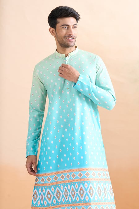 Buy Arihant Rai Sinha Blue Cotton Shaded Digital Print Kurta And Pant Set Online at Aza Fashions Buy_Arihant Rai Sinha_Blue Cotton Shaded Digital Print Kurta And Pant Set _Online_at_Aza_Fashions