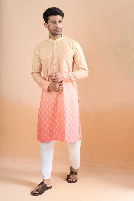 Buy_Arihant Rai Sinha_Peach Cotton Shaded Digital Print Kurta Set _Online_at_Aza_Fashions