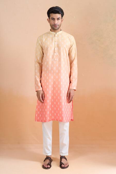 Shop_Arihant Rai Sinha_Peach Cotton Shaded Digital Print Kurta Set _Online_at_Aza_Fashions