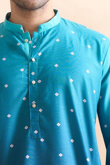 Arihant Rai Sinha Turquoise Cotton Blue Digital Print Kurta Set Online at Aza Fashions Arihant Rai Sinha_Turquoise Cotton Blue Digital Print Kurta Set _Online_at_Aza_Fashions
