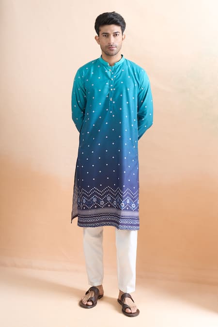 Buy Arihant Rai Sinha Turquoise Cotton Blue Digital Print Kurta Set Online at Aza Fashions Buy_Arihant Rai Sinha_Turquoise Cotton Blue Digital Print Kurta Set _Online_at_Aza_Fashions