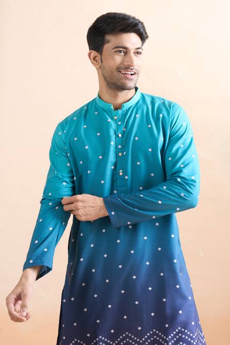 Arihant Rai Sinha Turquoise Cotton Blue Digital Print Kurta Set at Aza Fashions Arihant Rai Sinha_Turquoise Cotton Blue Digital Print Kurta Set _at_Aza_Fashions