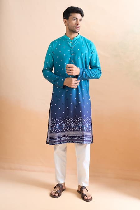 Arihant Rai Sinha Turquoise Blue Digital Print Kurta Set 