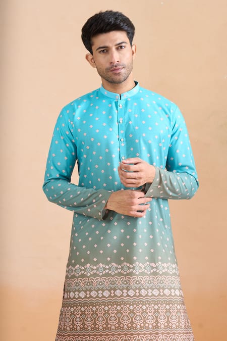 Shop_Arihant Rai Sinha_Blue Cotton Shaded Digital Print Kurta Set _Online_at_Aza_Fashions