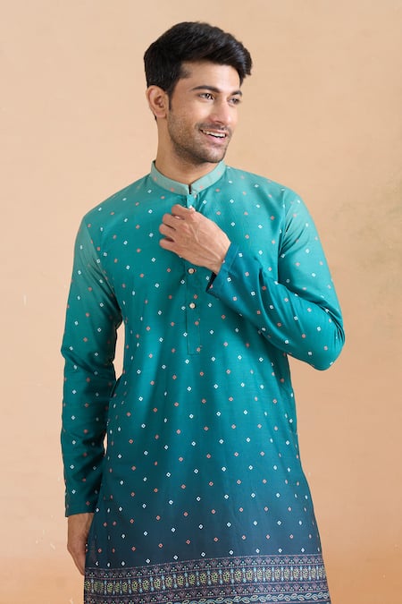 Arihant Rai Sinha Green Cotton Digital Print Deep Kurta Set Online at Aza Fashions Arihant Rai Sinha_Green Cotton Digital Print Deep Kurta Set _Online_at_Aza_Fashions