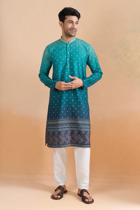 Buy Arihant Rai Sinha Green Cotton Digital Print Deep Kurta Set Online at Aza Fashions Buy_Arihant Rai Sinha_Green Cotton Digital Print Deep Kurta Set _Online_at_Aza_Fashions