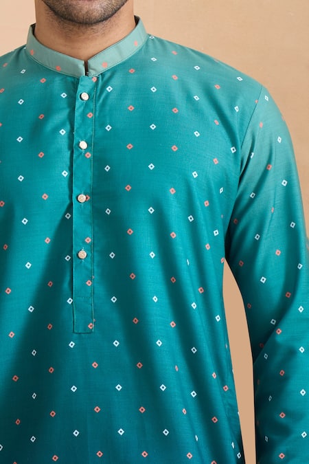 Shop Arihant Rai Sinha Green Cotton Digital Print Deep Kurta Set Online at Aza Fashions Shop_Arihant Rai Sinha_Green Cotton Digital Print Deep Kurta Set _Online_at_Aza_Fashions