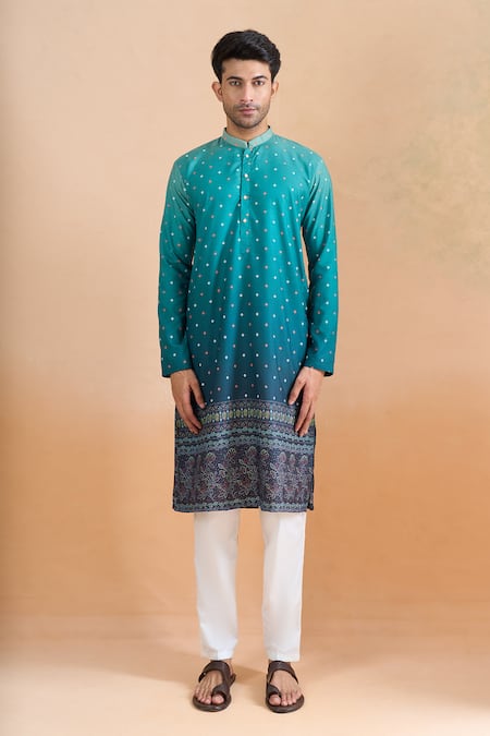 Arihant Rai Sinha Green Cotton Digital Print Deep Kurta Set at Aza Fashions Arihant Rai Sinha_Green Cotton Digital Print Deep Kurta Set _at_Aza_Fashions