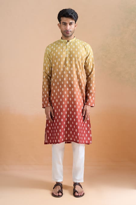 Shop_Arihant Rai Sinha_Multi Color Cotton Shaded Beige Digital Print Kurta Set _Online_at_Aza_Fashions