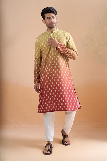 Arihant Rai Sinha Multi Color Cotton Shaded Beige Digital Print Kurta Set 