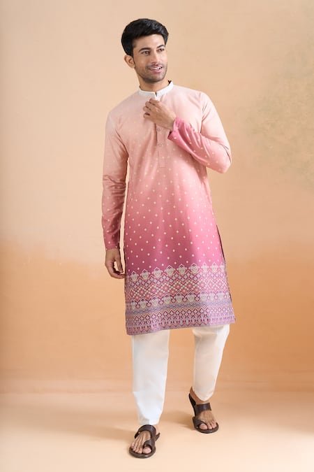 Arihant Rai Sinha Pink Cotton Shaded Digital Print Kurta Set 