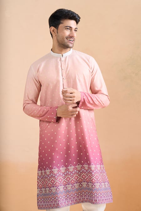 Shop Arihant Rai Sinha Pink Cotton Shaded Digital Print Kurta Set Online at Aza Fashions Shop_Arihant Rai Sinha_Pink Cotton Shaded Digital Print Kurta Set _Online_at_Aza_Fashions