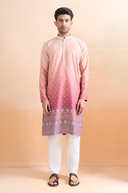 Arihant Rai Sinha Pink Cotton Shaded Digital Print Kurta Set at Aza Fashions Arihant Rai Sinha_Pink Cotton Shaded Digital Print Kurta Set _at_Aza_Fashions
