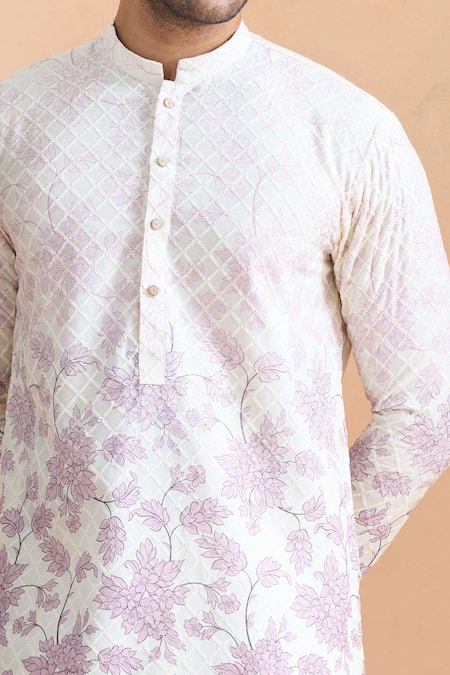 Shop_Arihant Rai Sinha_Cream Cotton Sequins, Embroidery Floral Print Kurta Set _Online_at_Aza_Fashions