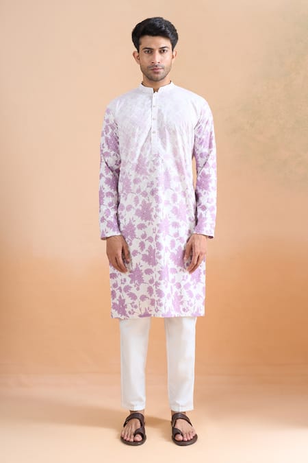 Buy_Arihant Rai Sinha_Cream Cotton Embroidery Floral Print Kurta Set _Online_at_Aza_Fashions