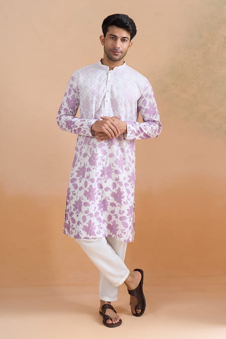 Shop_Arihant Rai Sinha_Cream Cotton Embroidery Floral Print Kurta Set _Online_at_Aza_Fashions