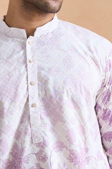 Arihant Rai Sinha_Cream Cotton Embroidery Floral Print Kurta Set _at_Aza_Fashions