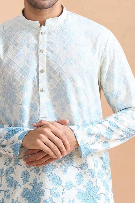 Arihant Rai Sinha_Cream Cotton Sequins Floral Print Kurta Set _at_Aza_Fashions