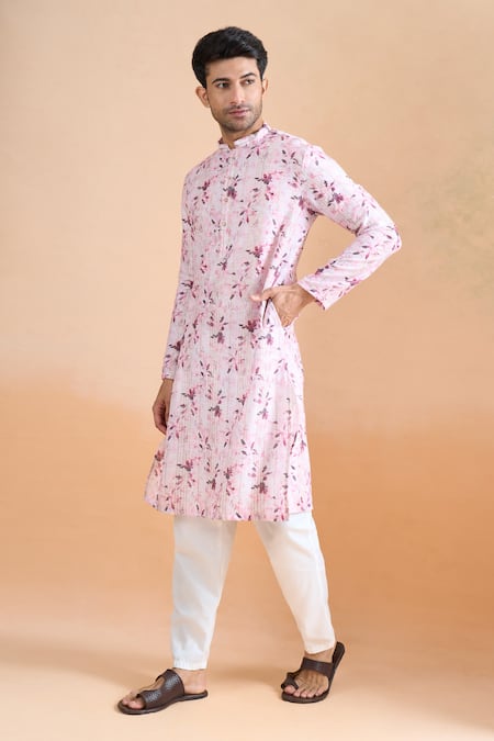Arihant Rai Sinha Purple Cotton Sequins, Embroidery Floral Print Kurta And Cream Pant Set Online at Aza Fashions Arihant Rai Sinha_Purple Cotton Sequins, Embroidery Floral Print Kurta And Cream Pant Set _Online_at_Aza_Fashions