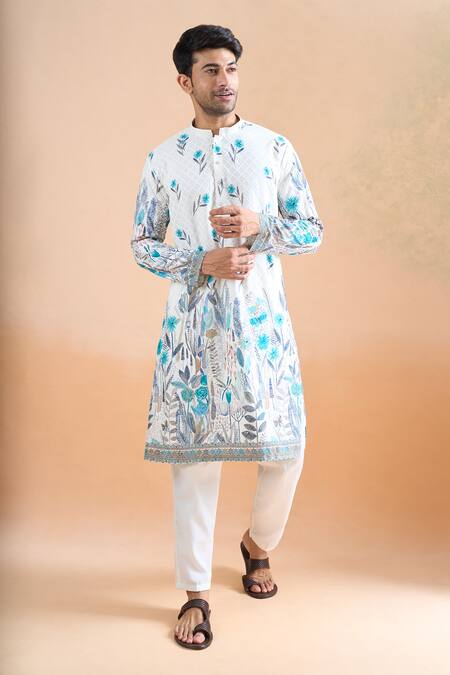 Shop Arihant Rai Sinha Cream Cotton Embroidery, Sequins Kurta Set Online at Aza Fashions Shop_Arihant Rai Sinha_Cream Cotton Embroidery, Sequins Kurta Set _Online_at_Aza_Fashions