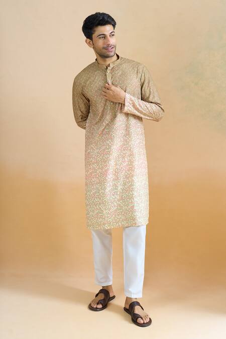 Arihant Rai Sinha Beige Cotton Sequins Thread Printed Kurta Set Online at Aza Fashions Arihant Rai Sinha_Beige Cotton Sequins Thread Printed Kurta Set _Online_at_Aza_Fashions