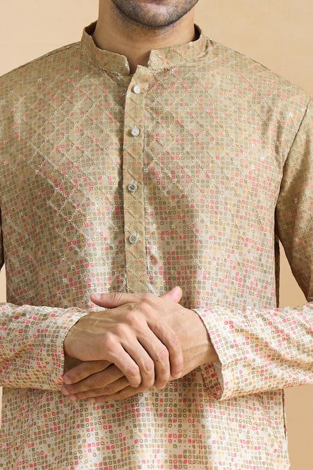 Buy Arihant Rai Sinha Beige Cotton Sequins Thread Printed Kurta Set Online at Aza Fashions Buy_Arihant Rai Sinha_Beige Cotton Sequins Thread Printed Kurta Set _Online_at_Aza_Fashions