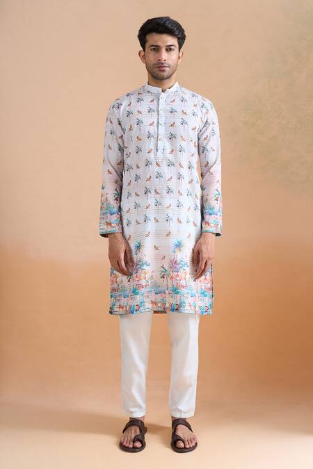 Arihant Rai Sinha Cream Cotton Sequins, Embroidery Digital Print Kurta Set Online at Aza Fashions Arihant Rai Sinha_Cream Cotton Sequins, Embroidery Digital Print Kurta Set _Online_at_Aza_Fashions