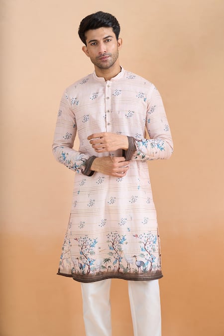 Arihant Rai Sinha Cream Cotton Sequins, Embroidery Thread And Printed Kurta Set Online at Aza Fashions Arihant Rai Sinha_Cream Cotton Sequins, Embroidery Thread And Printed Kurta Set _Online_at_Aza_Fashions