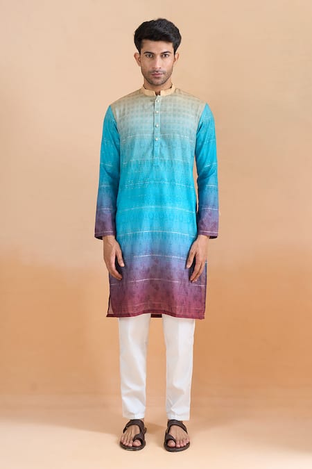 Shop Arihant Rai Sinha Multi Color Cotton Embroidery, Sequins Multicolour Thread Printed Kurta Set Online at Aza Fashions Shop_Arihant Rai Sinha_Multi Color Cotton Embroidery, Sequins Multicolour Thread Printed Kurta Set _Online_at_Aza_Fashions