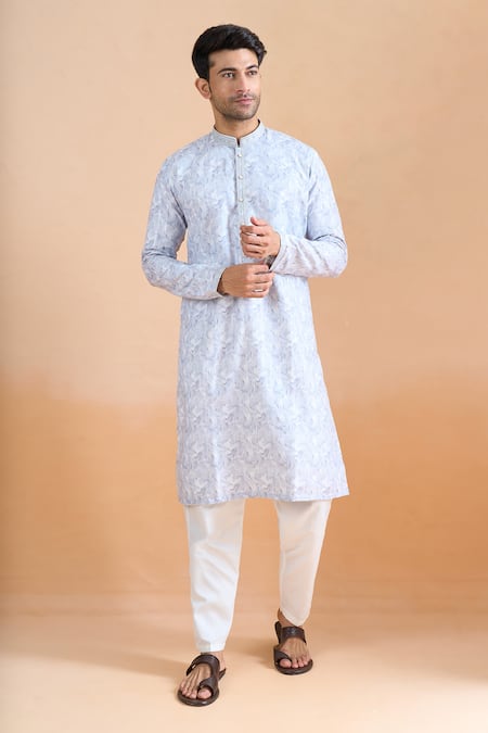 Arihant Rai Sinha Gray Cotton Embroidery Grey Thread And Sequin Printed Kurta Set 