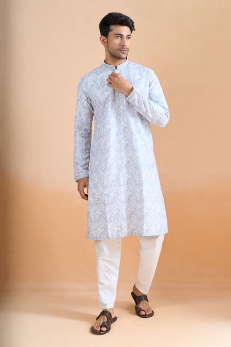 Buy Arihant Rai Sinha Gray Cotton Embroidery Grey Thread And Sequin Printed Kurta Set Online at Aza Fashions Buy_Arihant Rai Sinha_Gray Cotton Embroidery Grey Thread And Sequin Printed Kurta Set _Online_at_Aza_Fashions