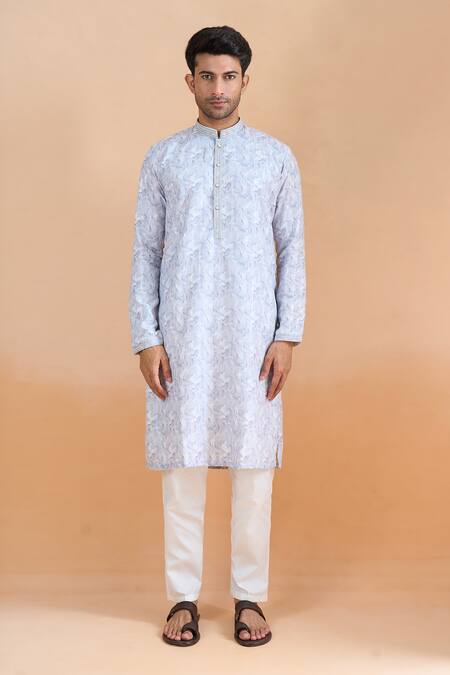 Arihant Rai Sinha Gray Cotton Embroidery Grey Thread And Sequin Printed Kurta Set at Aza Fashions Arihant Rai Sinha_Gray Cotton Embroidery Grey Thread And Sequin Printed Kurta Set _at_Aza_Fashions