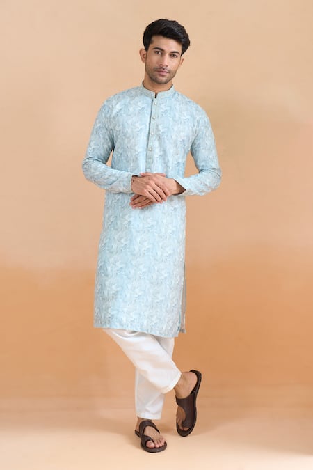 Arihant Rai Sinha_Green Cotton Sequins, Embroidery Pista Printed Kurta Set  _Online_at_Aza_Fashions