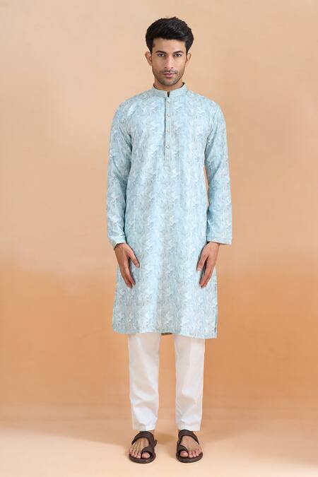 Buy_Arihant Rai Sinha_Green Cotton Sequins, Embroidery Pista Printed Kurta Set  _Online_at_Aza_Fashions
