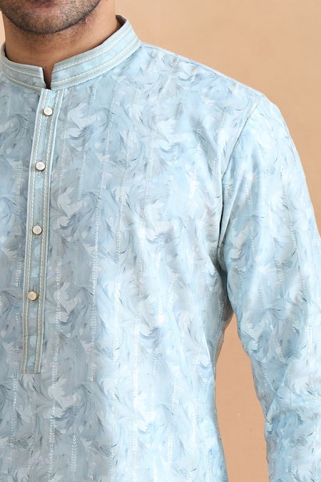 Arihant Rai Sinha_Green Cotton Sequins, Embroidery Pista Printed Kurta Set  _at_Aza_Fashions