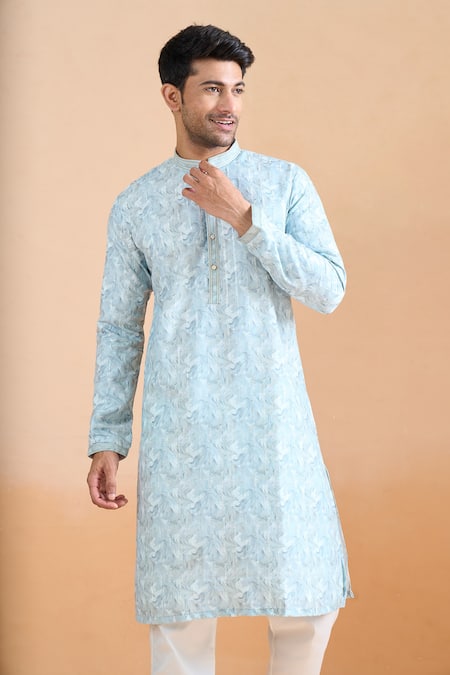 Buy_Arihant Rai Sinha_Green Cotton Sequins, Embroidery Pista Printed Kurta Set  