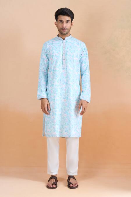 Buy Arihant Rai Sinha Blue Cotton Sequins, Embroidery Floral Print Kurta Set Online at Aza Fashions Buy_Arihant Rai Sinha_Blue Cotton Sequins, Embroidery Floral Print Kurta Set _Online_at_Aza_Fashions