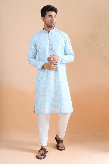 Arihant Rai Sinha Blue Floral Print Kurta Set 