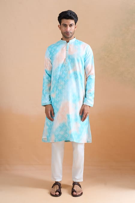 Arihant Rai Sinha Blue Cotton Sequins Digital Print Kurta Set at Aza Fashions Arihant Rai Sinha_Blue Cotton Sequins Digital Print Kurta Set _at_Aza_Fashions