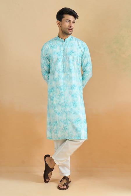 Shop Arihant Rai Sinha Blue Cotton Sequins Digital Print Kurta Set Online at Aza Fashions Shop_Arihant Rai Sinha_Blue Cotton Sequins Digital Print Kurta Set _Online_at_Aza_Fashions