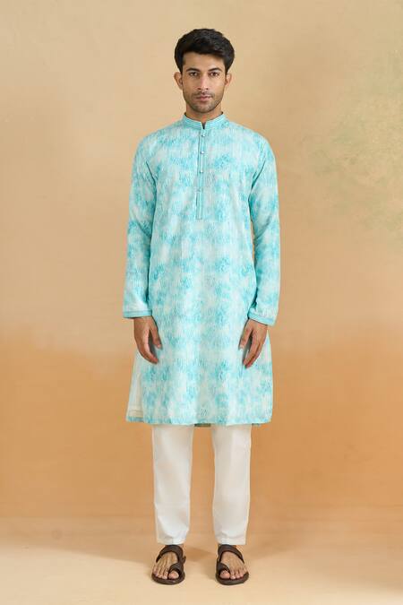 Arihant Rai Sinha Blue Cotton Sequins Digital Print Kurta Set at Aza Fashions Arihant Rai Sinha_Blue Cotton Sequins Digital Print Kurta Set _at_Aza_Fashions