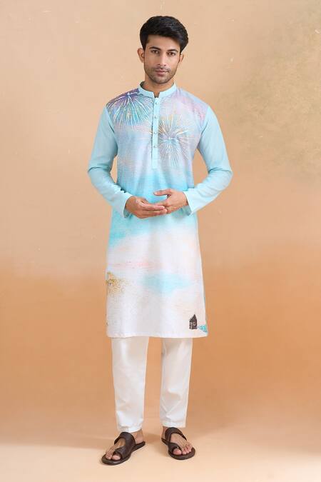 Buy Arihant Rai Sinha Blue Cotton Digital Print Kurta Set Online at Aza Fashions Buy_Arihant Rai Sinha_Blue Cotton Digital Print Kurta Set _Online_at_Aza_Fashions