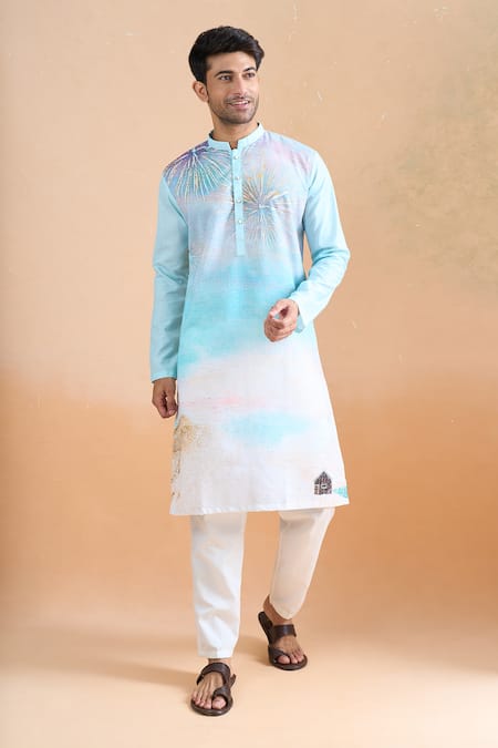 Shop Arihant Rai Sinha Blue Cotton Digital Print Kurta Set Online at Aza Fashions Shop_Arihant Rai Sinha_Blue Cotton Digital Print Kurta Set _Online_at_Aza_Fashions
