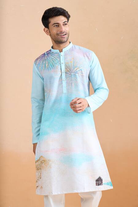 Buy Arihant Rai Sinha Blue Cotton Digital Print Kurta Set Buy_Arihant Rai Sinha_Blue Cotton Digital Print Kurta Set
