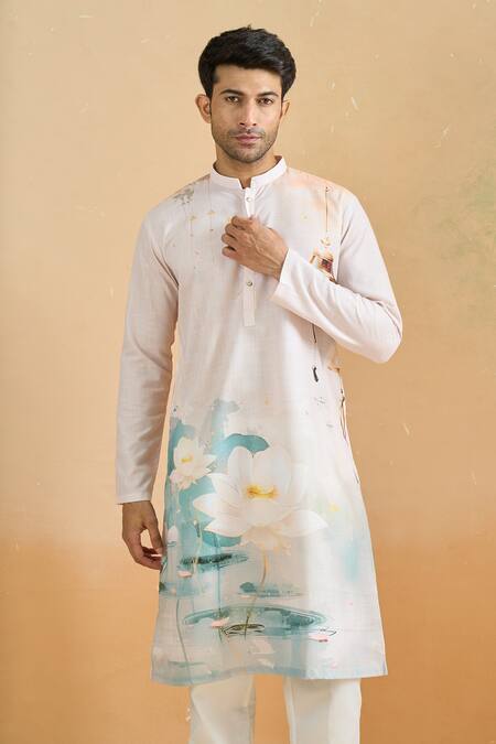Buy_Arihant Rai Sinha_Beige Cotton Digital Printed Kurta Set _Online_at_Aza_Fashions